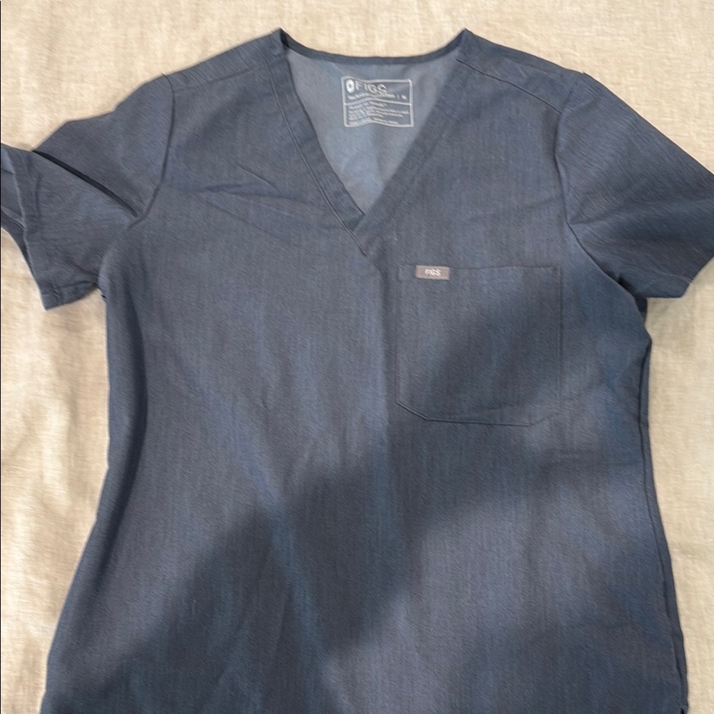 FIGS Heather Denim Scrub Top